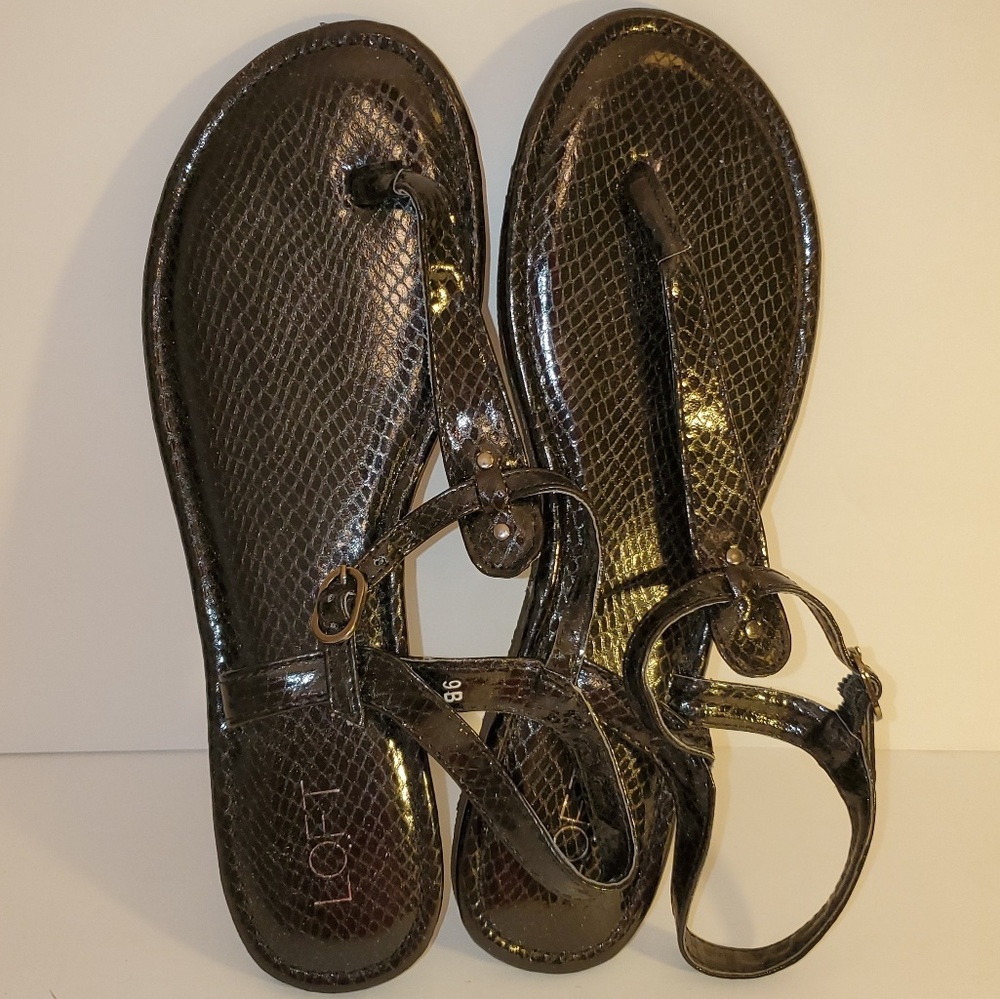 LOFT Black Strappy Snakeskin Sandals